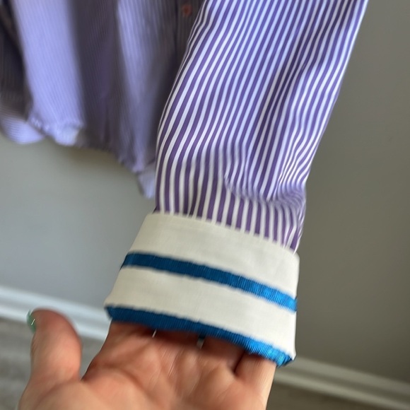 Robert Graham X Casual Button Down Shirt Striped Flip Cuff Size Large Purple - Picture 4 of 9